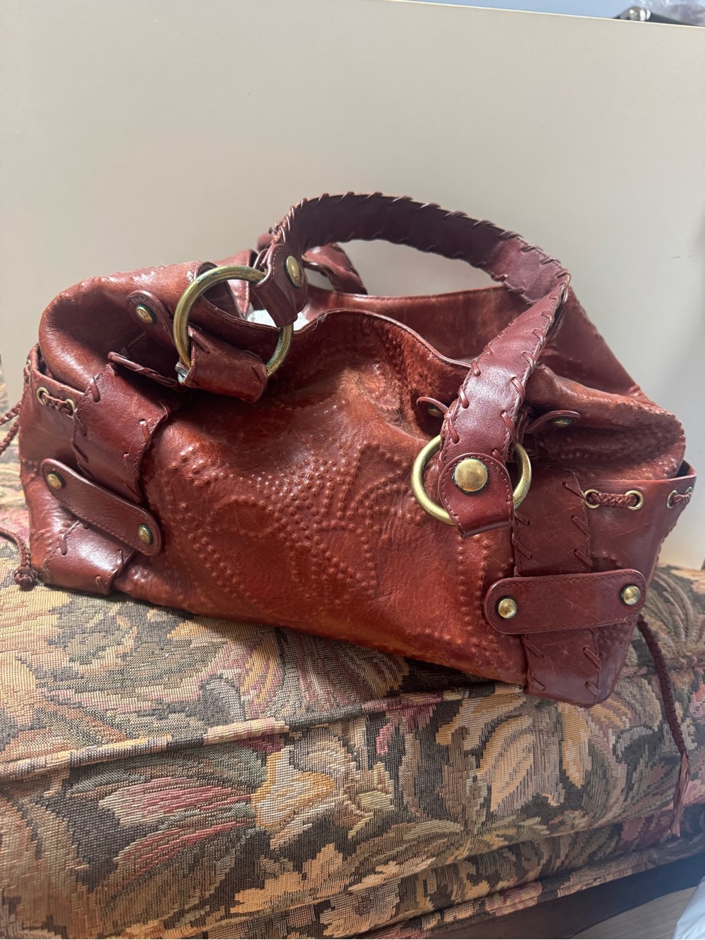 Kooba Red Braided-Handle Leather Satchel